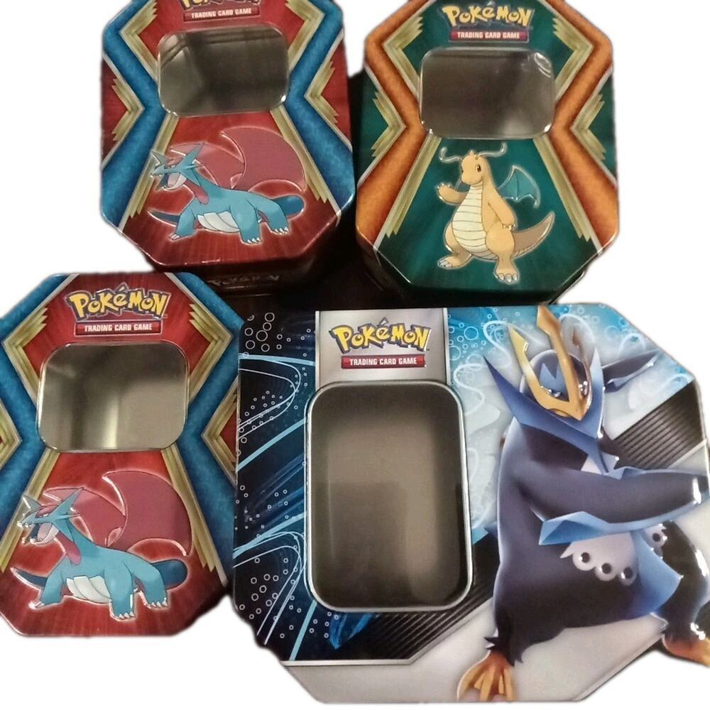 Pokemon Lot Of 4 Tins Cleaned Great Condition. Empty Tins Only, No Cards.